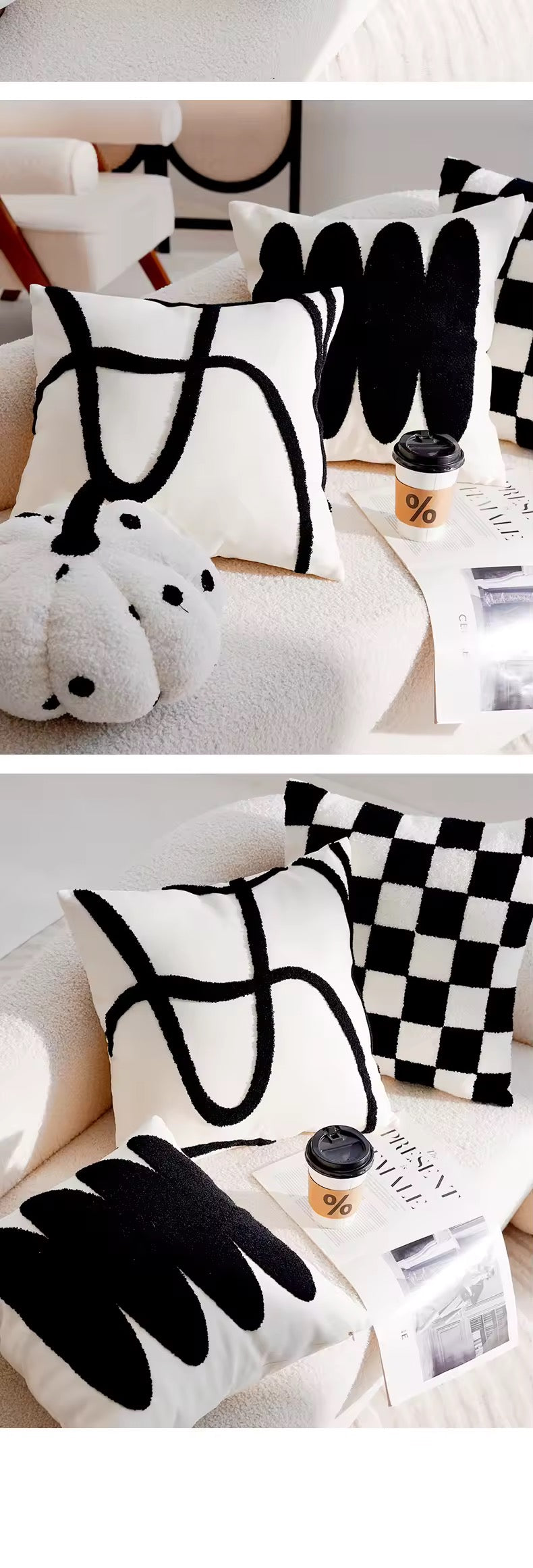 Coussin en Damier noir et blanc